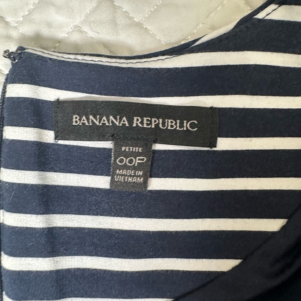 Banana Republic Sheath Dress Sz 00P Navy Blue White Striped Cap Sleeve Ponte - Picture 10 of 10